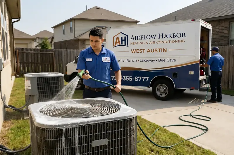 HVAC technician performing AC maintenance service